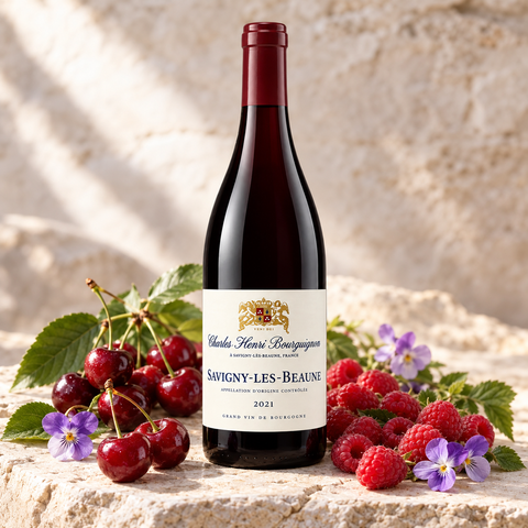 Charles-Henri Bourguignon Savigny-lès-Beaune rødvin med røde kirsebær, hindbær og florale noter
