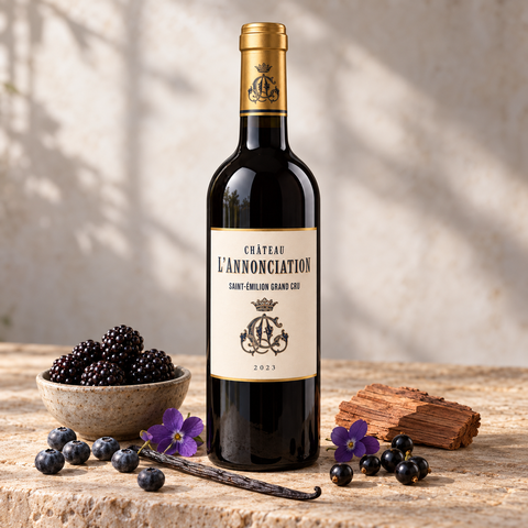 Château L’Annonciation Saint-Émilion Grand Cru 2023 rødvin med brombær, blåbær og violer