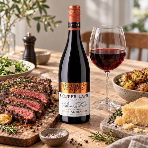 Copper Lane Reserve Shiraz-Merlot rødvin til grillet oksekød, kartofler og lagret ost