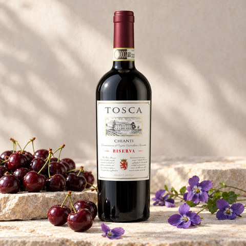 Tosca Chianti Riserva rødvin med mørke kirsebær og violer